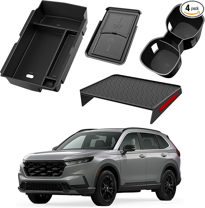 YPHUIKI 4PCS Center Console Organizer Compatible with Honda CRV 2023 2024 2025 2026 Accessories CR-V Hybrid Armrest Organizer Tray Hidden Storage Box Cup Holder
