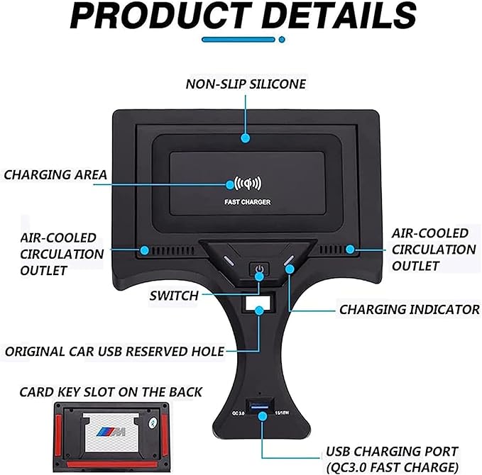 2023 Upgrade Wireless Car Charger for BMW 2 Series (2022-2023) i3/3 Series (2020-2023) i4/4 Series (2021-2023) Center Console Panel, 15W Fast Phone Charging Pad