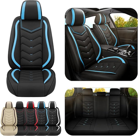 Car Seat Covers for KIA Sedona 2003-2021, Premium Nappa Leather Car Seat Cover, Stylish Sport Seat Covers， Automobile Seat Cover Sets.(Standard 5 Seats/Black Blue)
