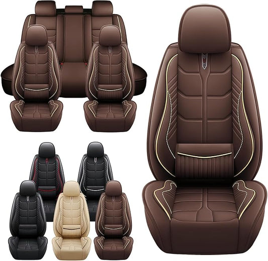 Leather Car Seat Covers Fit for Toyota Prius 2004-2024, 5 Seater Car Seat Cover, Premium Waterproof, Scratch Resistant Car Interior Accessories (Full Set Coffee)