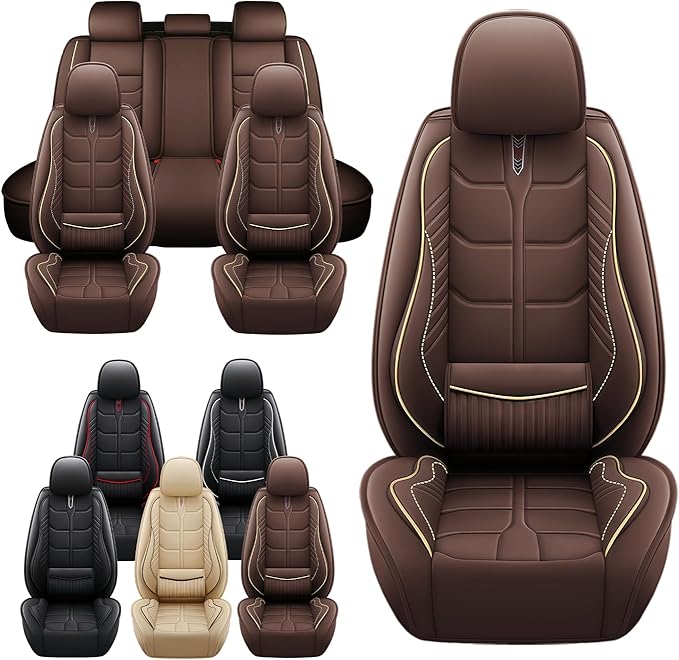 Leather Car Seat Covers Fit for Toyota Echo 2000-2005, 5 Seater Car Seat Cover, Premium Waterproof, Scratch Resistant Car Interior Accessories (Full Set Coffee)