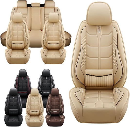 Leather Car Seat Covers Fit for Toyota Corolla Hybrid 2020-2024, 5 Seater Car Seat Cover, Premium Waterproof, Scratch Resistant Car Interior Accessories (Full Set Beige)