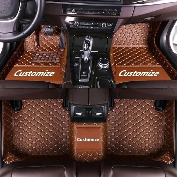 Customize Making Car Floor Mats for 99.99% Sedan SUV Pickup Truck Full Coverage Men Women Cute Leather Protection Pads Non-Slip Floor Liners (Light Brown)