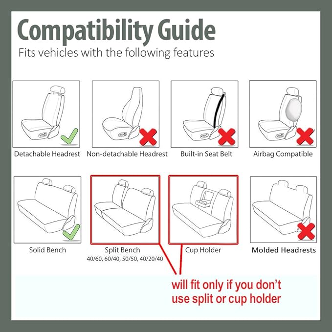 FH Group Car Seat Covers Flat Cloth Automotive Burgundy Full Set, Rear Solid Bench Universal Fit Combo Steering Wheel Cover & Seat Belt Pads Car Seat Protector Cars Trucks SUV Interior Accessories