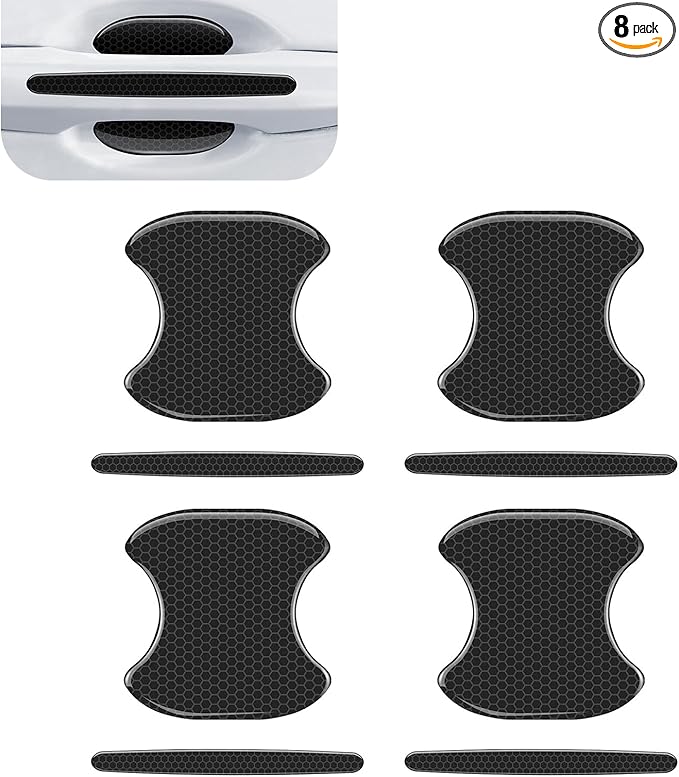 8 PCS Door Handle Bowl Stickers, Reflective Door Handle Scratch Protectors, Auto Anti-scratch Paint Bowl Stickers, Universal for Most Cars, Trucks, SUVs (Black)