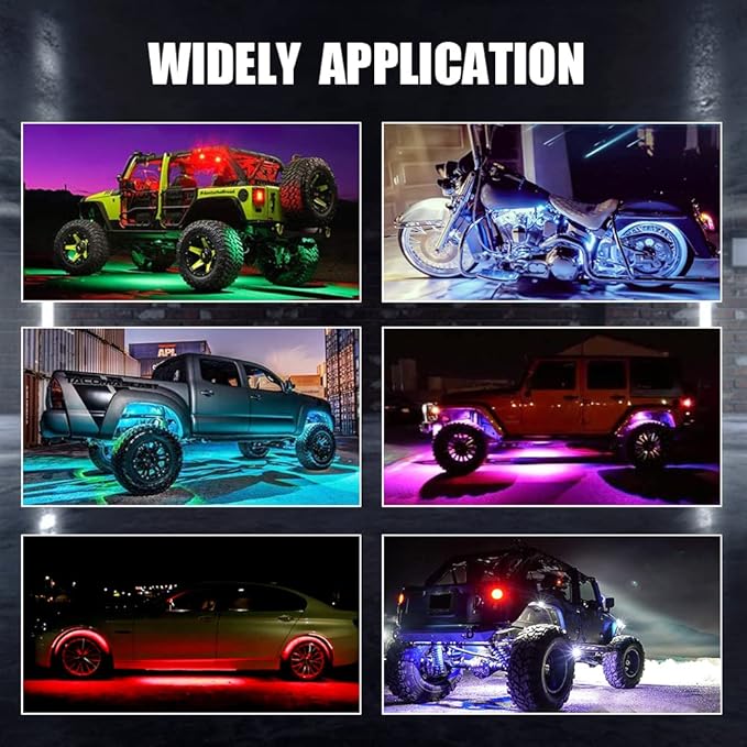 GSRECY RGB LED Rock Lights for Trucks, 4 Pods Rock Lights with App/Remote Control/Music Mode, Multilcolor Neon Underglow Wheel Well Light for ATV Pickup Off Road RZR UTV Golf Car Trailer Boat