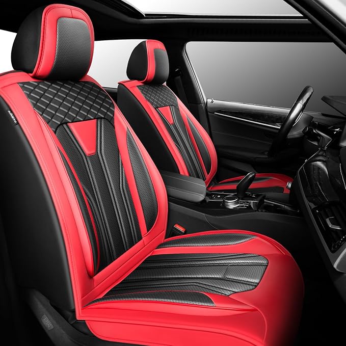Fit Accord Car Seat Covers Premium Leather for Honda Accord 2012-2025 2026. Waterproof， Breathable, Scratch-Resistant & All-Weather Seat Cushion Protector（Front Seat,Red&Black