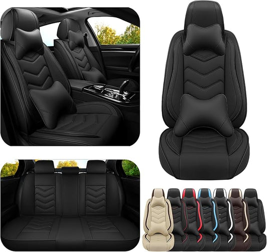 Car Seat Covers for KIA Sedona 2003-2021, Premium Nappa Leather Car Seat Cover, Stylish Sport Seat Covers， Automobile Seat Cover Sets.(Luxury 5 Seats/Pure Black)