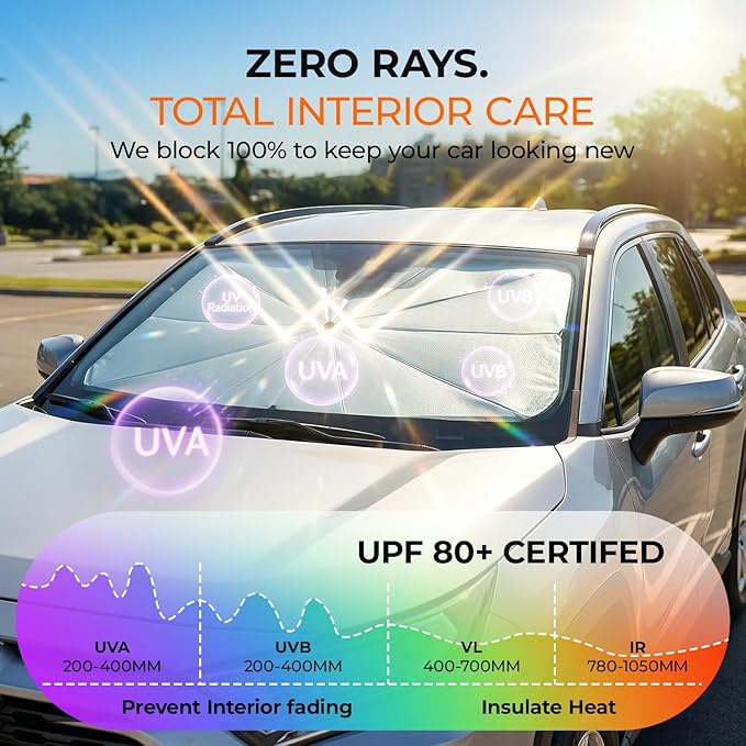 Windshield Sun Shade Umbrella for Toyota Tacoma Accessories 2016-2025 2026, UV Block Tacoma Sun Shade for Car Windshield, Heat Shield Truck Sunshade for Tacoma Front Windshield Cover.