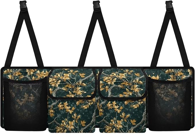 Green Branch Leaves Trunk Organizer For Car, Suv, Truck Adjustable Multi Pocket Collapsible Car Trunk Organizer Backseat Cargo Storage Bag With Securing Straps