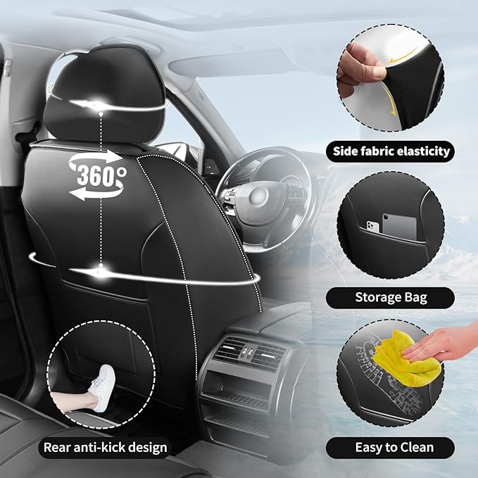 Fit HRV Car Seat Covers Compatible with Honda HRV 2016-2025 2026, Premium Leather Breathable, Wear Resistant, Airbag Compatible, All-Weather Protection & Full Coverage, 2 Front Seat Black