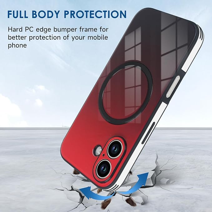 Guppy Compatible with iPhone 17 Magnetic Case, with Full Camera Lens Protector [Compatible with MagSafe] Scratch Resistant Gradient Glass Back Cover Phone Case-Red