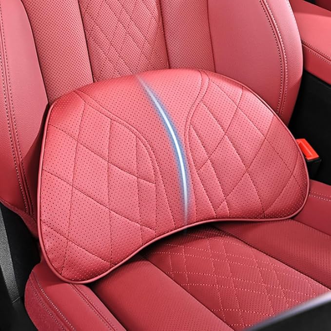 for Chevy Silverado 2007 2008 2009 2010 2011 2012 2013 Leather Car Seat Headrest Lumbar Cushion, Lumbar Support Pillow for Car,for Driving Traveling Relieving Neck Fatigue,3-D Red