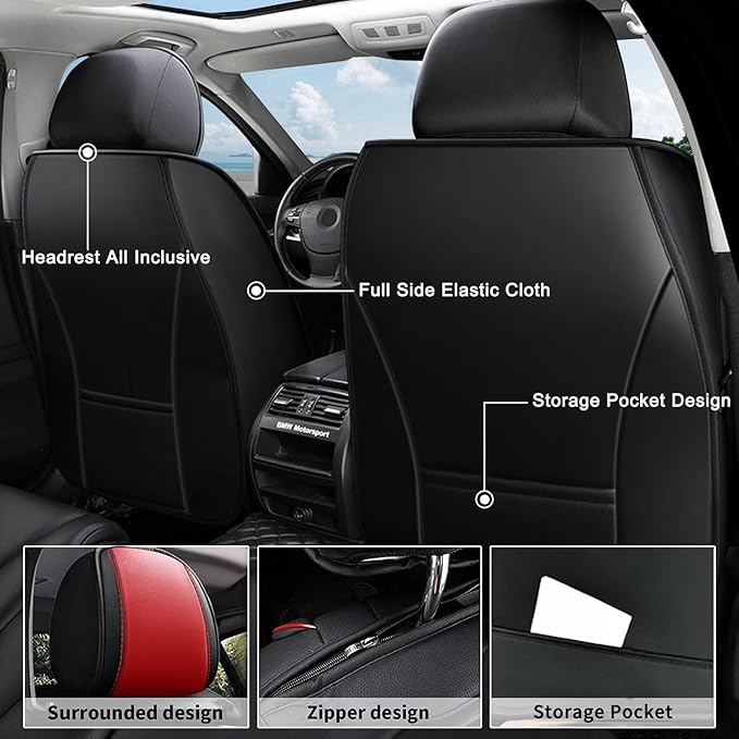 AOMSAZTO Front Seat Covers Fit for Toyota Prius 2001-2015 Waterproof Faux Leather Car Seat Cover Compatible with Airbag(2PCS Front, Black&Red)