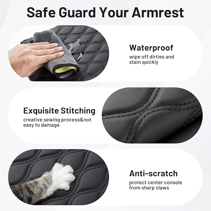 Autorder Center Console Cover for GMC Sierra/Chevy Silverado 1500 2019-2026 Accessories Armrest Cushion Cover Leather Middle Console Pad Armrest Pad Anti-Scratch(Bucket Seat Only)