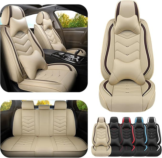 Car Seat Covers for Mercedes-Benz S-Class 2005-2026, Premium Nappa Leather Car Seat Cover, Stylish Sport Seat Covers， Automobile Seat Cover Sets.(Luxury 5 Seats/Beige)