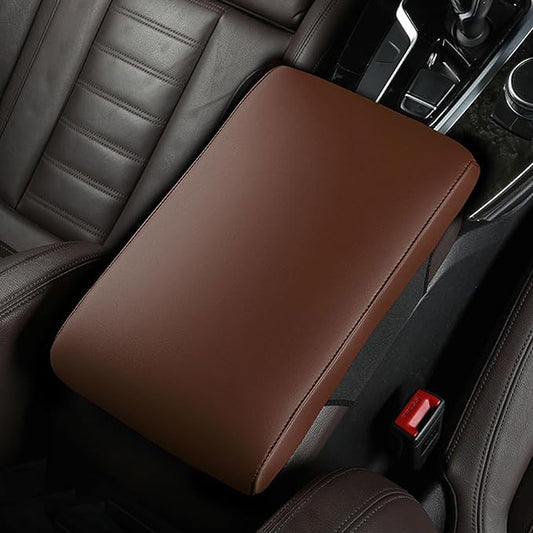 Car Armrest Cover Pad for Tesla Model 3 Premium Leather Center Console Armrest Cushion Pad Anti-Scratch Waterproof Auto Interior Accessories Light Brown