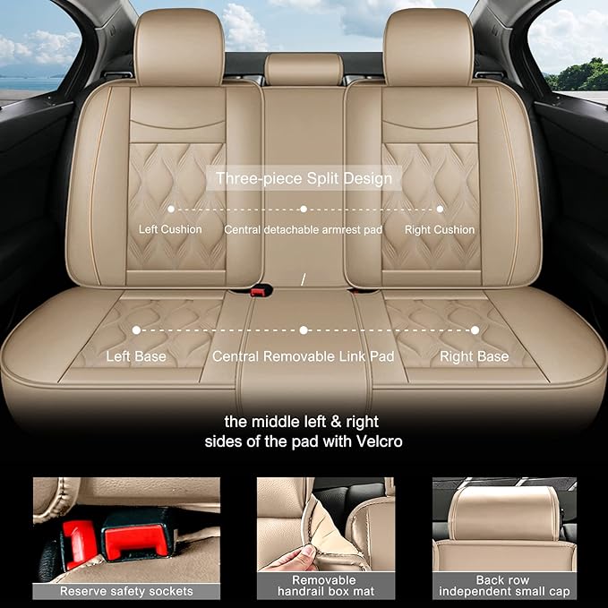AOMSAZTO Car Seat Covers Fit for Acura TL 2008-2014 Leather Car Seat Cover Seat Cushion Protector Airbag Compatible Waterproof Full Set 5 Seats Beige