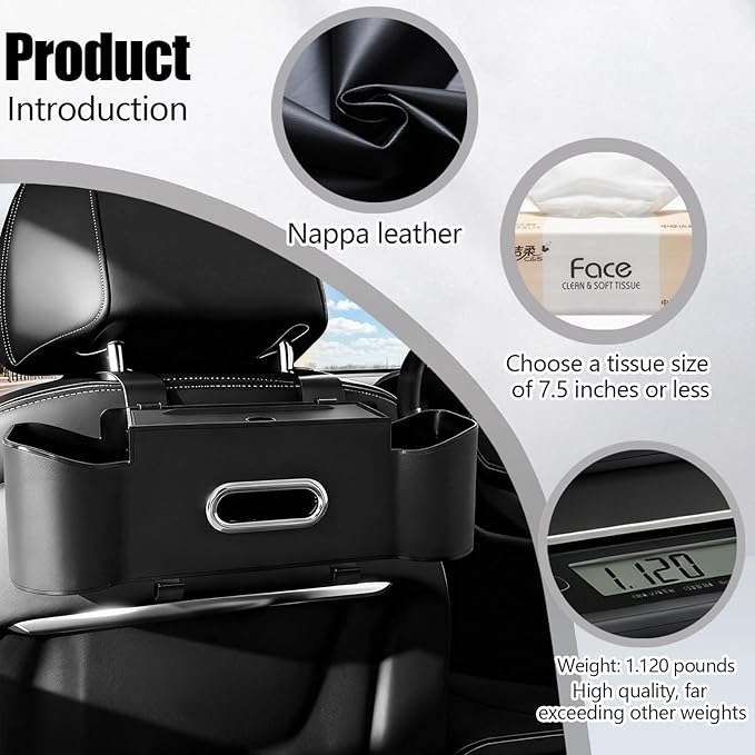 2Pack Car Backseat Organizer for Kids & Travelers - 4 in 1 Multifunctional Car Seat Back Storage with Cup Holder, Tissue Box, Snack/Handbag Holder - Nappa Leather Universal Fit for SUV/Van(Black)