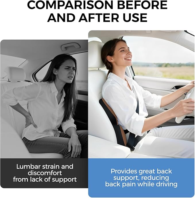 BEBAS Lumbar Support Pillow for Car, Ergonomic Memory Foam Back Cushion for Driving, Lower Back Support for Pain Relief, Lumbar Cushion for Car Seats, Office Chairs, Wheelchairs - Coffee