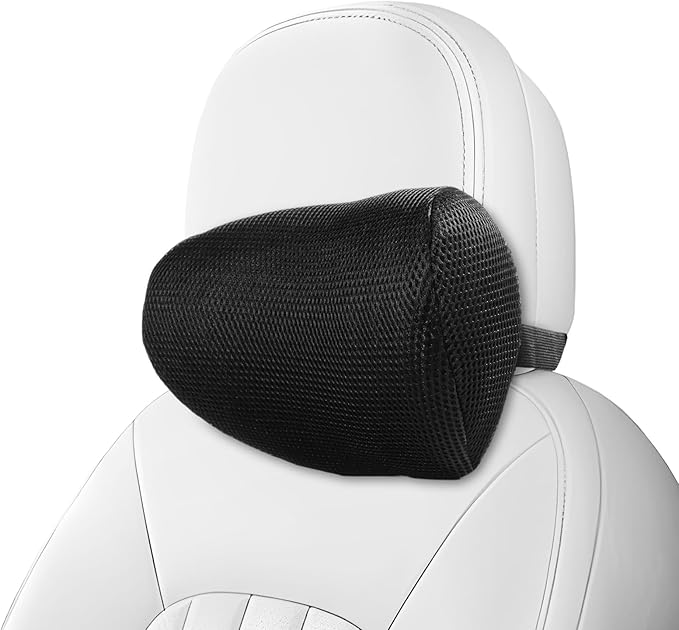 Car Neck Pillow, Memory Foam Car Headrest Pillow for Driving with Adjustable Strap, Softness Breathable Removable Mesh Cover, Ergonomic Design for Office Chair, Driving, Black