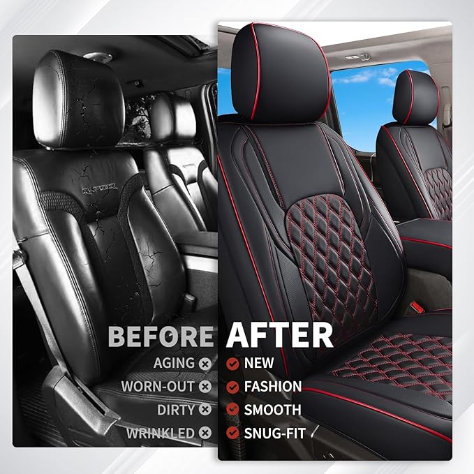 Huidasource Tacoma Seat Covers, Full Coverage Waterproof Truck Seat Cover Fit for Toyota Tacoma 2016-2023 Double & Crew Cab SR, SR5, Limited, TRD Pro, TRD Sport, TRD Off-Road (Front Pair/Black&Red)