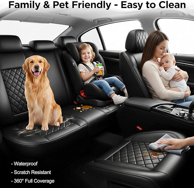 Fit RDX Car Seat Covers for Acura RDX 2010-2025 2026 - Premium Leather, Waterproof, All-Weather, Airbag Compatible, Anti-Slip, Breathable, Easy Install, Seat Protectors, Full Set, Black