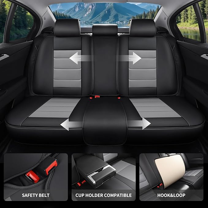 Car Seat Covers Full Set Custom fit for Chevy Cruze 2011-2019 - Luxurious Faux Leather with Lumbar Support, Breathable, Anti-Skid, Durable & Comfortable (Black&Gray,Full Set)