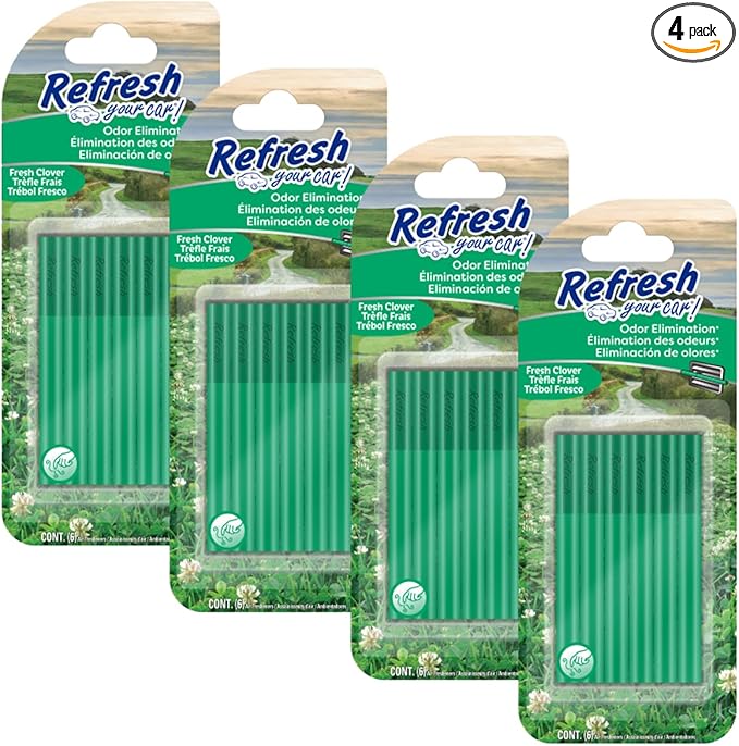 Refresh Your Car! Odor Eliminator and Car Air Freshener Round Vent Sticks 6-count, 4 Packs (Fresh Clover)