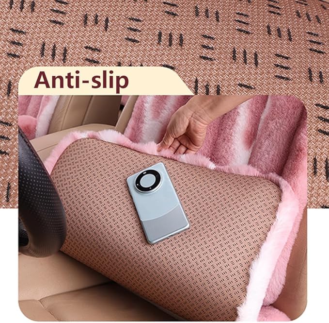 Luxury Plush Car Seat Cushion Set Car Headrest & Lumbar Support & Seat Cushion & Back Support Pillow Fluffy Fuzzy Car Seat Covers Non-Slip Cushion for Universal Accessories Automobiles (8, Khaki)