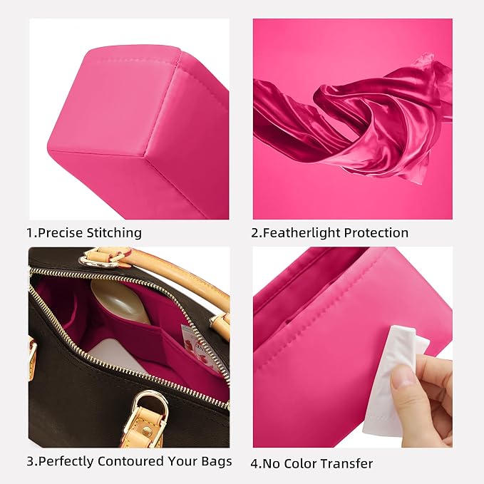 DGAZ Silk Purse Organizer Insert Fits LV Speedy 16/20/25/30/35/40/45 bags，Silky Smooth Bag Organizer，Luxury Handbag & Tote Shaper(Rose pourpre,SP25)