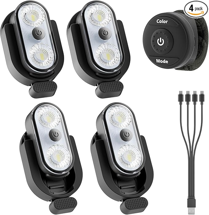 Wireless LED Lights for Car 4PCS with Base, Button and Remote Control Interior Ambient Strobe Light, USB-C 120H 8 Colors IP65 Waterproof Rechargeable Underglow Light for Cars, Trucks, Motorcycle