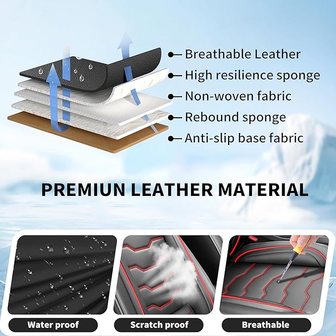 Fit Accord Car Seat Covers Premium Leather for Honda Accord 2012-2025 2026. Waterproof， Breathable, Scratch-Resistant & All-Weather Seat Cushion Protector（Full Set,Red Line Black