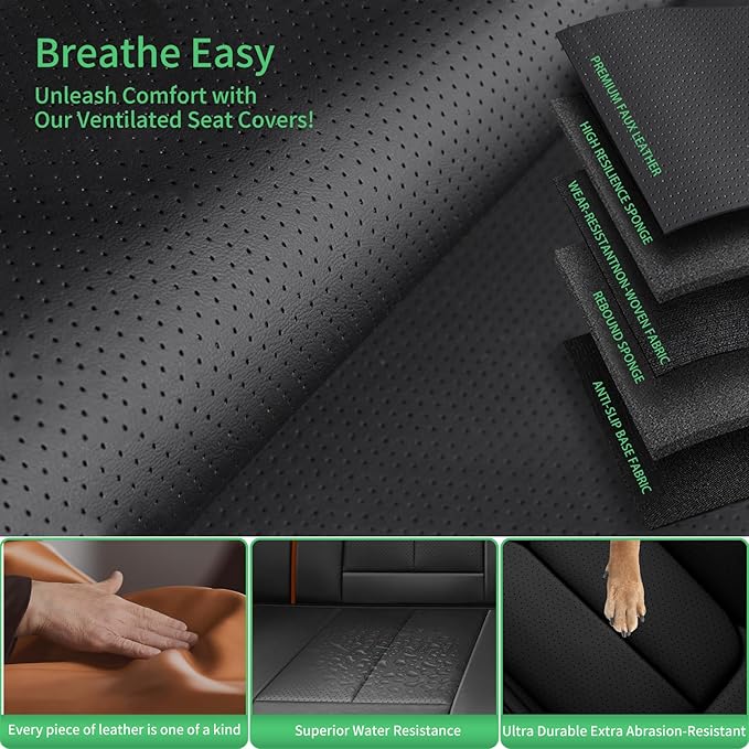 Fit Kona Car Seat Covers for Hyundai Kona 2018-2024 2025 2026 -Upgraded Premium Waterproof & Breathable Leather,Airbag Compatible,All-Weather Seat Cushion Protector,Full Set,Black-Brown