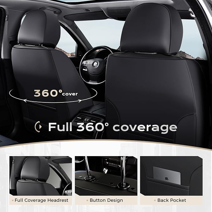 Coverado Car Seat Cover, Cover for Cars Full Seat, Premium Leather, Universal Fit Waterproof Seat Protectors, Car Seat Cushion Non-Slip for Most Cars-BlackBlue