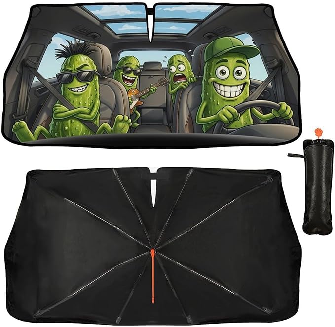 Funny Pickle Car Windshield Sunshade Umbrella Funny Pickle Sun Shade for Car Windshield Umbrella Upgraded Sunshades Blocks UV & Heat Front Window Shades for SUV Sedan Auto