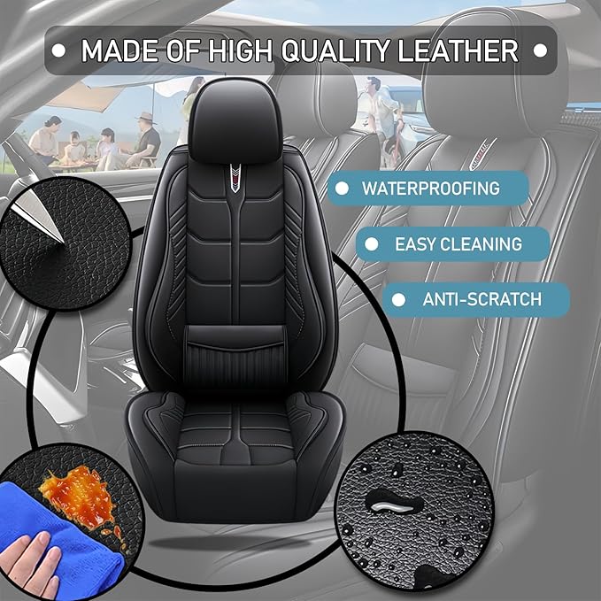 Leather Car Seat Covers Fit for Toyota Corolla 1997-2024, 5 Seater Car Seat Cover, Premium Waterproof, Scratch Resistant Car Interior Accessories (Full Set Black)
