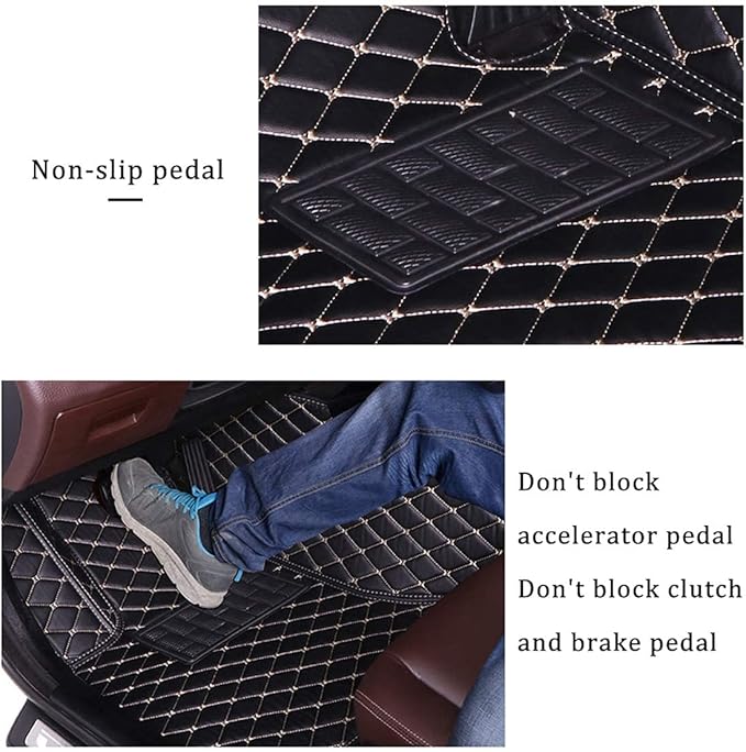 Custom Making Car Floor Mats for 95% Sedan SUV Sports Car Full Coverage Cute Men Women Pads Protection Non-Slip Leather Floor Liners (Black Beige)