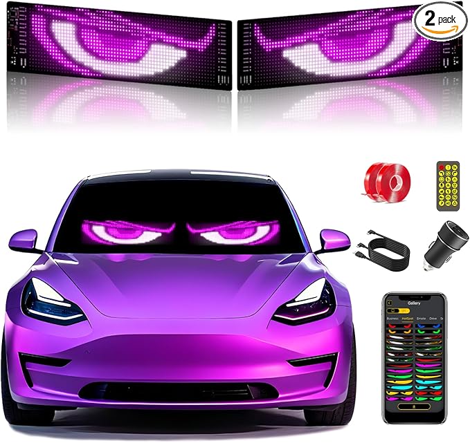 Devil Eyes Light for Cars (2-Pack) – 15''x4'' Dual LED Eyes for Car Windshield | Perfect Sync, Programmable Patterns, App/Remote Control | for Sedans, SUVs, Medium Trucks – Custom Dynamic Sign