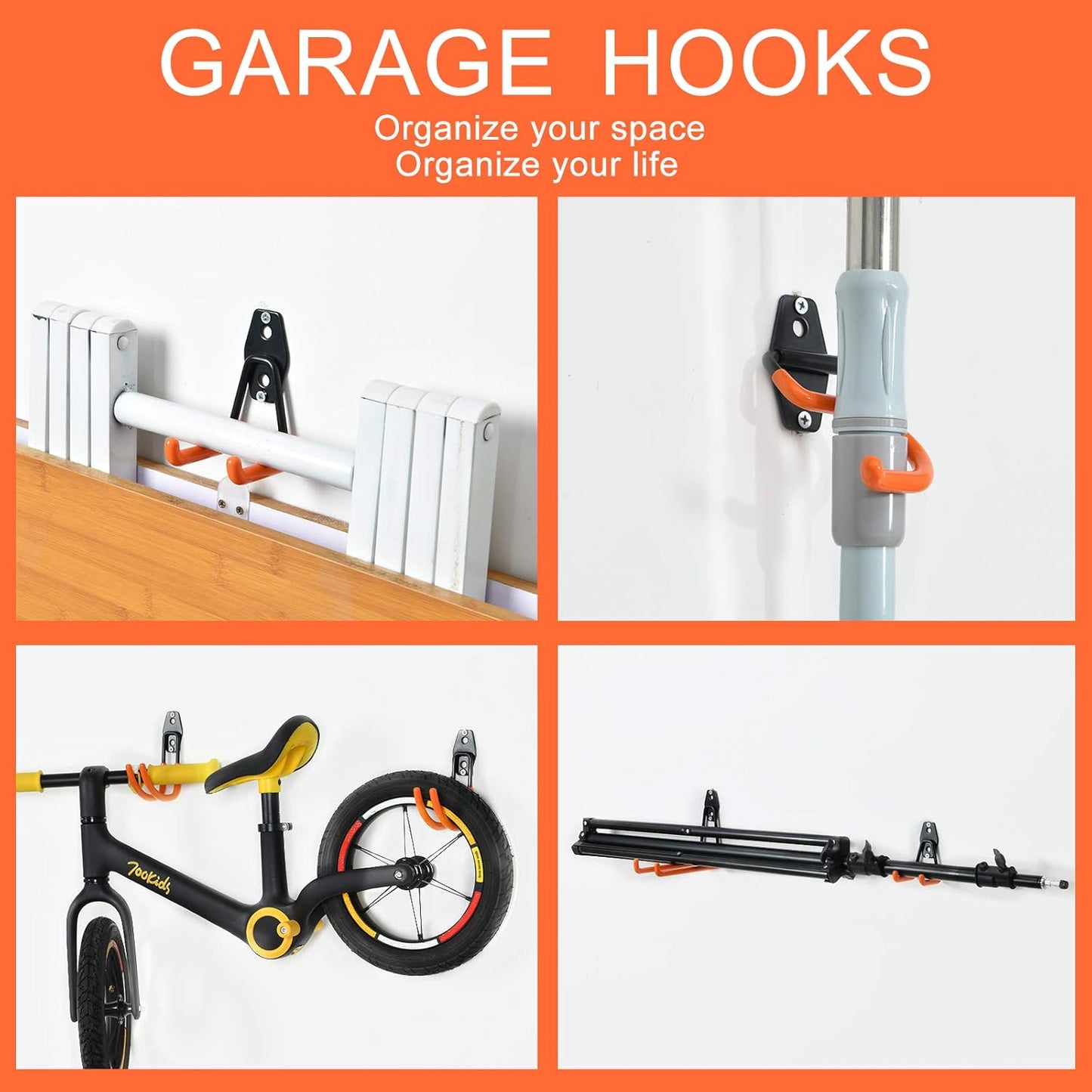 AOBEN Garage Hooks Heavy Duty, Steel Garage Storage Hooks, Utility Tool Hangers and Combinable Wall Mount for Organizing Ladder, Hold Chairs, Heavy Tools (Large U, 4 Pack)