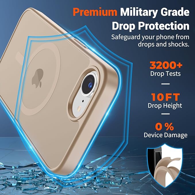 SUPFINE Magnetic for iPhone 17e Case/iPhone 16e Case (Compatible with MagSafe)(Military Grade Drop Protection) Slim Translucent Matte Shockproof with Anti-Fingerprint Phone Case 2025,Desert Gold