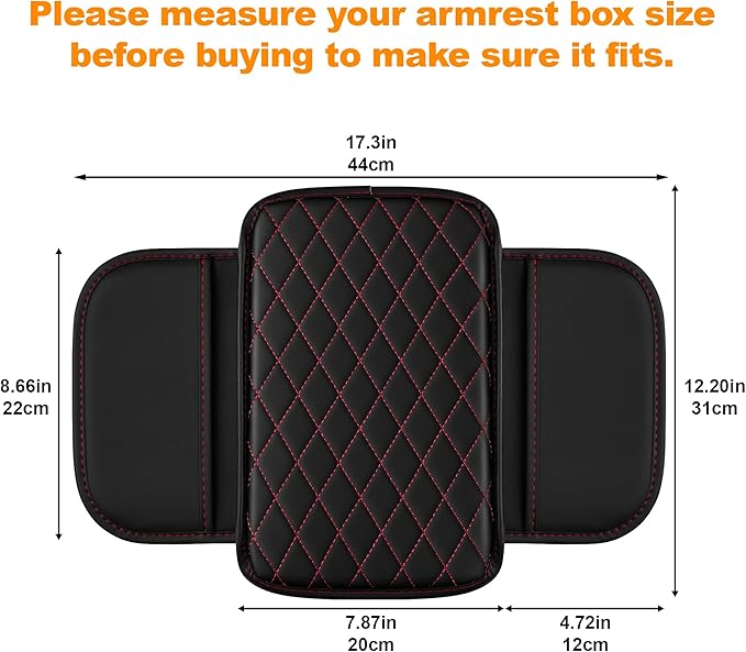 Center Console Cover for Cars Fit for Jeep Grand Cherokee Leather Armrest Covers with 2 Storage Bags(Black&Red)