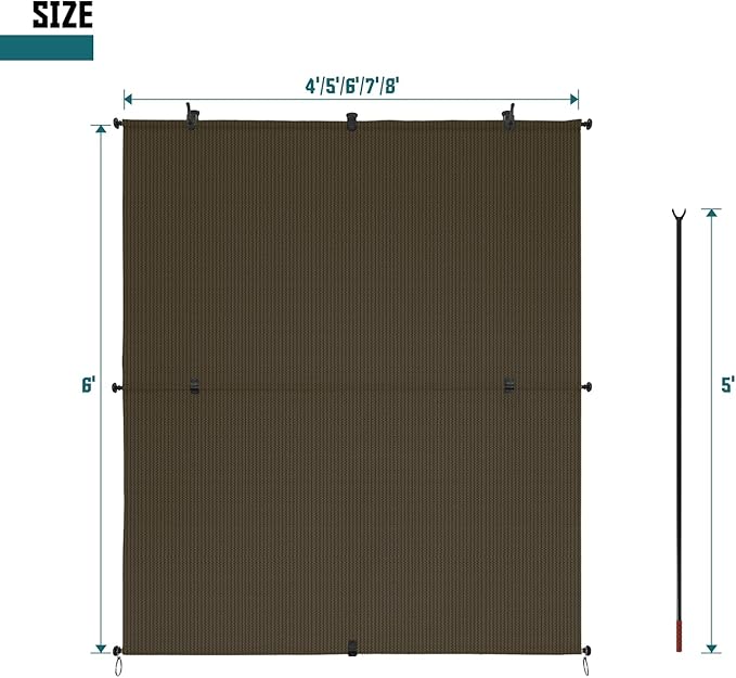 Bynbbur 6'W x 9.5'H Outdoor Patio Shades Foldable Roller Blinds, 220 GSM Sun Shade Roll Up Porch Screens Exterior Shade Cloth for Deck Pergola Backyard, Brown