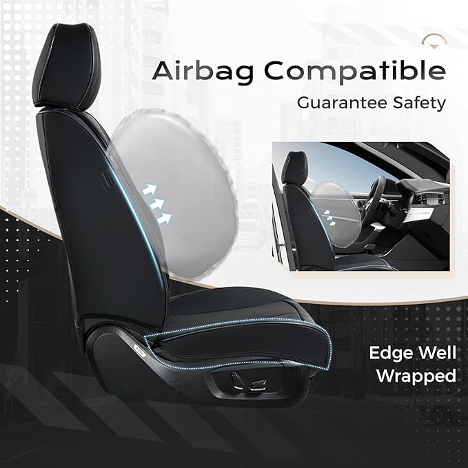 Coverado Car Seat Covers, Leather Seat Covers Full Set, Waterproof Car Seat Protector with Lumbar Support, Automotive Seat Covers Seat Cushions Universal Fit for Most Cars SUV Trucks, (Black&Beige)