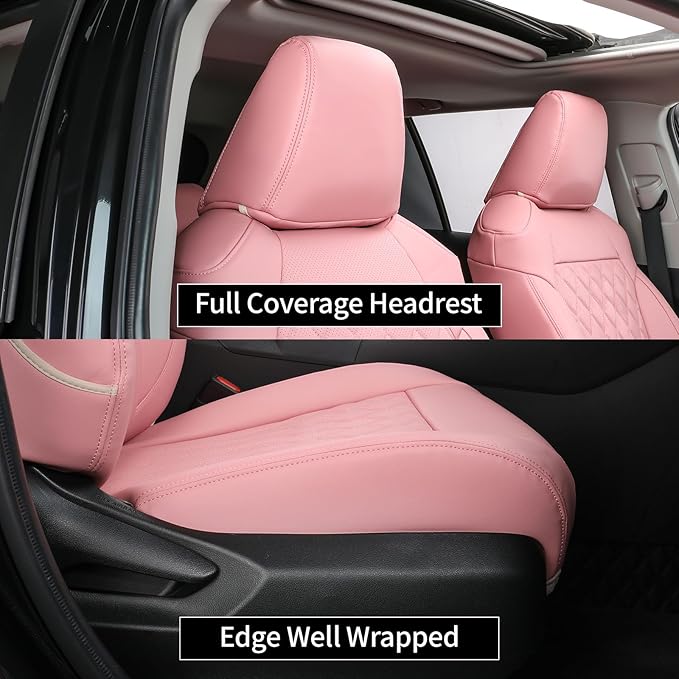 EKR Rav4 Seat Covers Custom Fit for Toyota Rav4(Gasoline) 2019 2020 2021 2022 2023 2024 2025 LE/XLE/XLE Premium/Limited,Leather Car Seat Cover Full Set for SUV,Faux Leather(Pink)