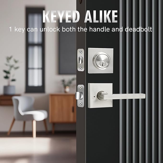 Cielsa Dawn Exterior Door Lock Set with Deadbolt, Keyed Alike Heavy Duty Privacy Handles Locksets, (4Pack-Set,Satin Nickel)