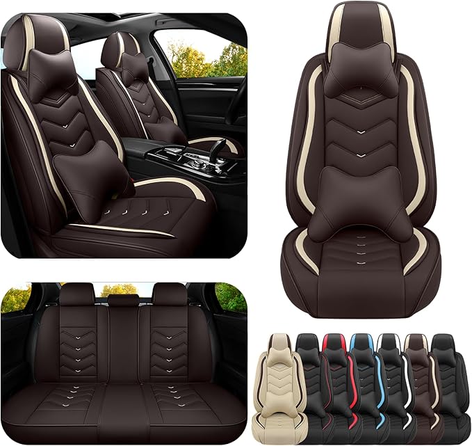 Car Seat Covers for Mitsubishi Outlander 2003-2025, Premium Nappa Leather Car Seat Cover, Stylish Sport Seat Covers， Automobile Seat Cover Sets.(Luxury 5 Seats/Coffee Color)