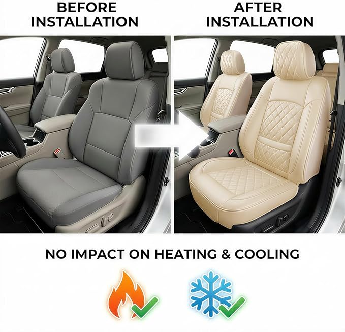 Fit for Santa Cruz Seat Covers Compatible with Hyundai Santa Cruz 2022-2026 - Waterproof Breathable Leather Automotive Seat Cushions Protector,Airbag Compatible,Full Set 5 Seats(Beige)