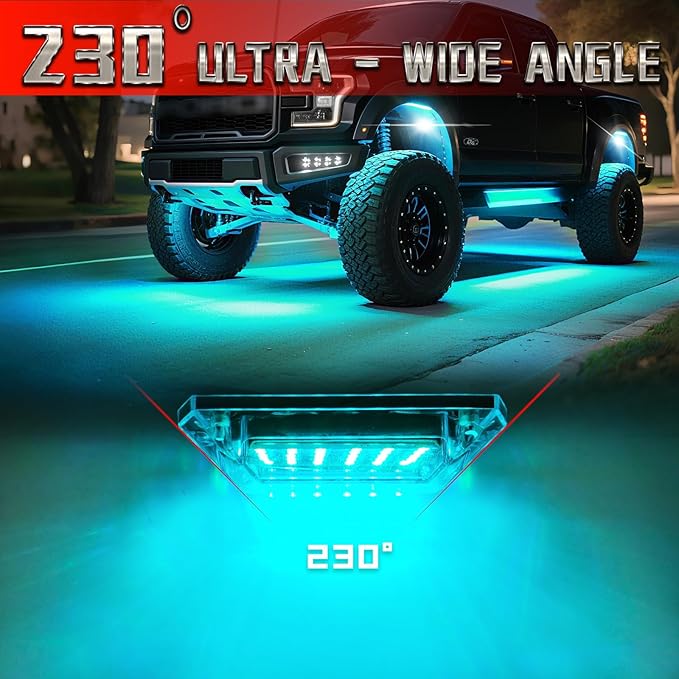 8 Pods Full Angle RGB LED Rock Lights for Truck Jeeps ATV UTV RZR Offroad Golf Cart SXS, Waterproof Multicolor Neon Underglow Kit with Bluetooth APP/RF Remote, 12Volt Underbody Lights