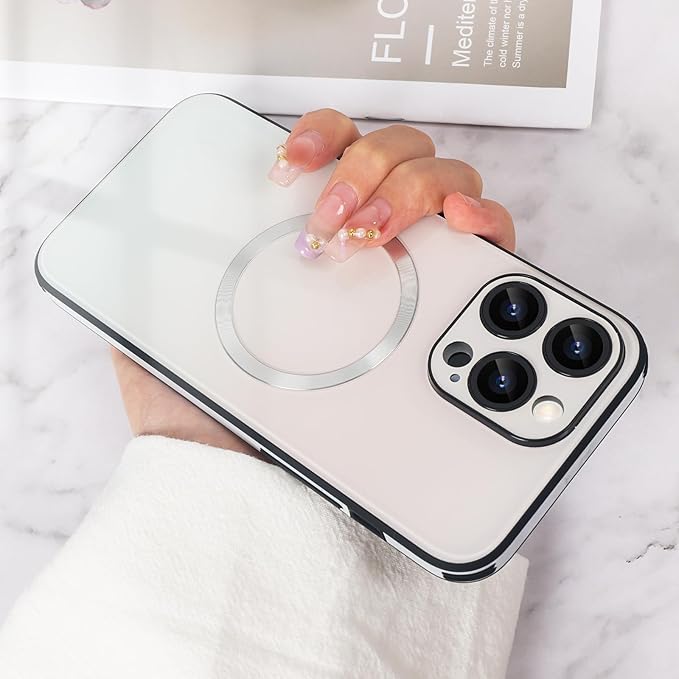 Guppy Compatible with iPhone 14 Pro with MagSafe Case, Magnetic Gradient Case with MagSafe Charging, Gradient Glass Back Cover with Lens Film-White